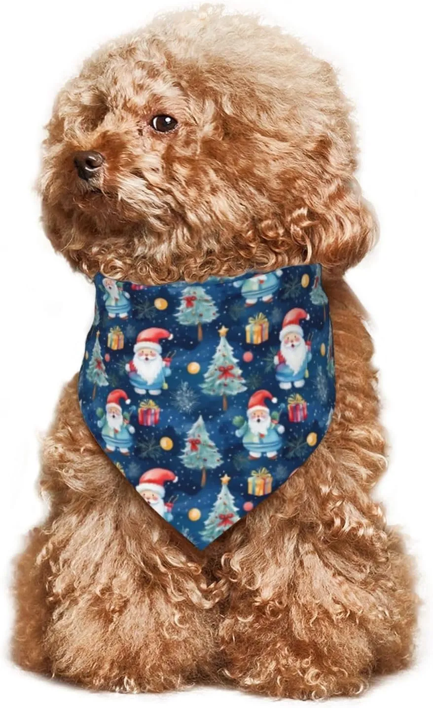 Merry Christmas Santa Claus Tree Gift Blue Dog Bandana Scarf Triangle Bibs Pet Accessories Cat Kerchief