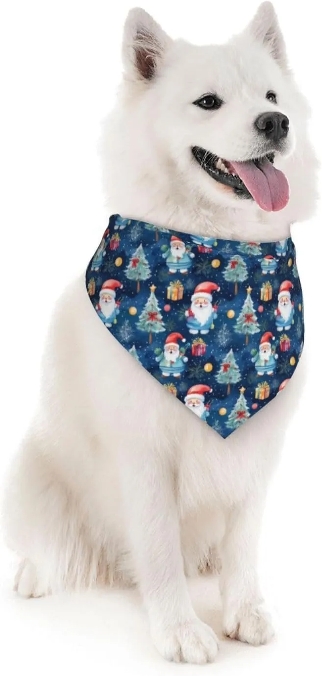 Merry Christmas Santa Claus Tree Gift Blue Dog Bandana Scarf Triangle Bibs Pet Accessories Cat Kerchief