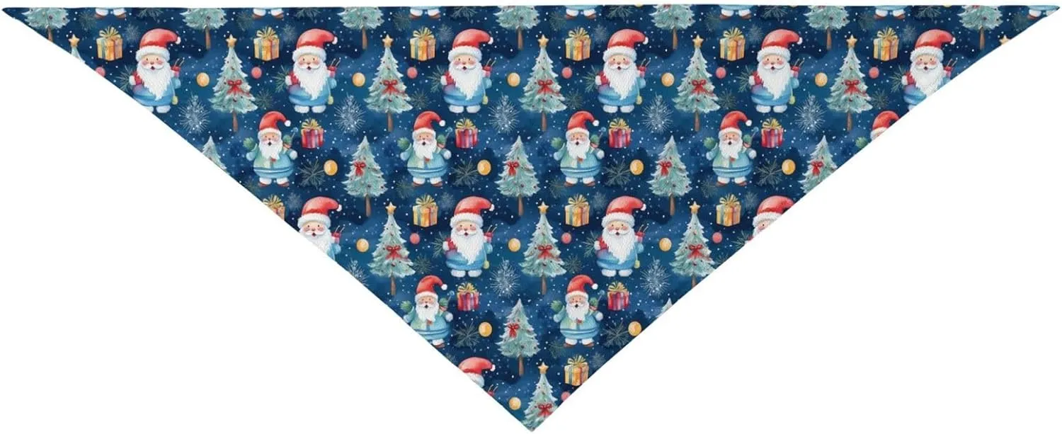 Merry Christmas Santa Claus Tree Gift Blue Dog Bandana Scarf Triangle Bibs Pet Accessories Cat Kerchief
