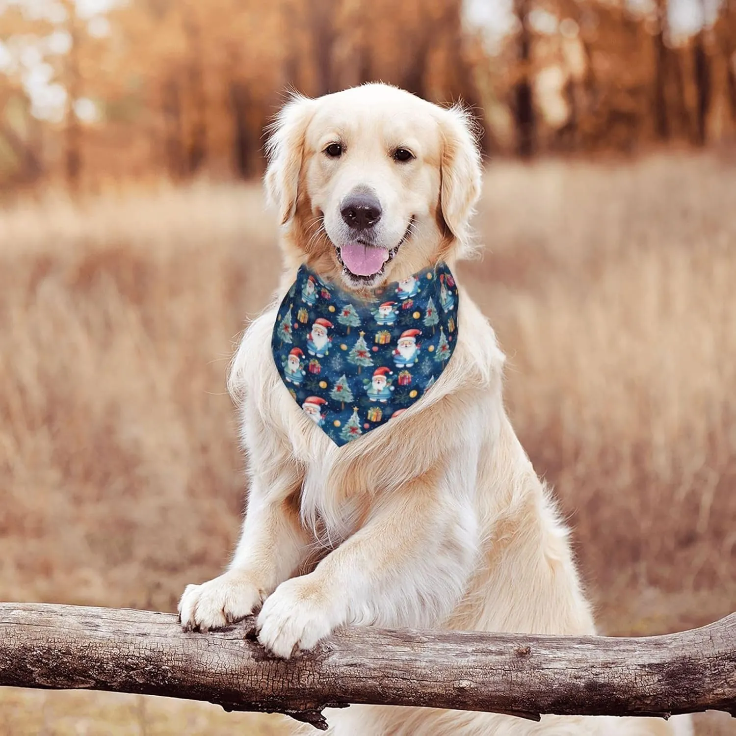 Merry Christmas Santa Claus Tree Gift Blue Dog Bandana Scarf Triangle Bibs Pet Accessories Cat Kerchief