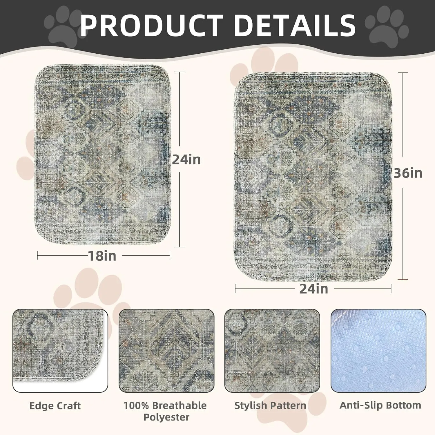 Mihachi Washable Pee Pads for Dogs, Super Absorbent Waterproof and Leak-Proof Reusable Puppy Potty Training Pads, Non-Slip Whelping Pee Pads for Floor, Playpen, Crate, Couch, Sage/Charcoal,24"x36"