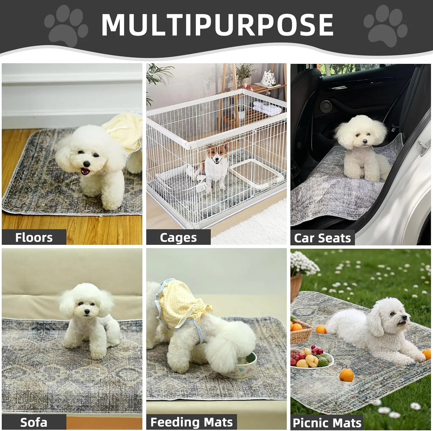 Mihachi Washable Pee Pads for Dogs, Super Absorbent Waterproof and Leak-Proof Reusable Puppy Potty Training Pads, Non-Slip Whelping Pee Pads for Floor, Playpen, Crate, Couch, Sage/Charcoal,24"x36"