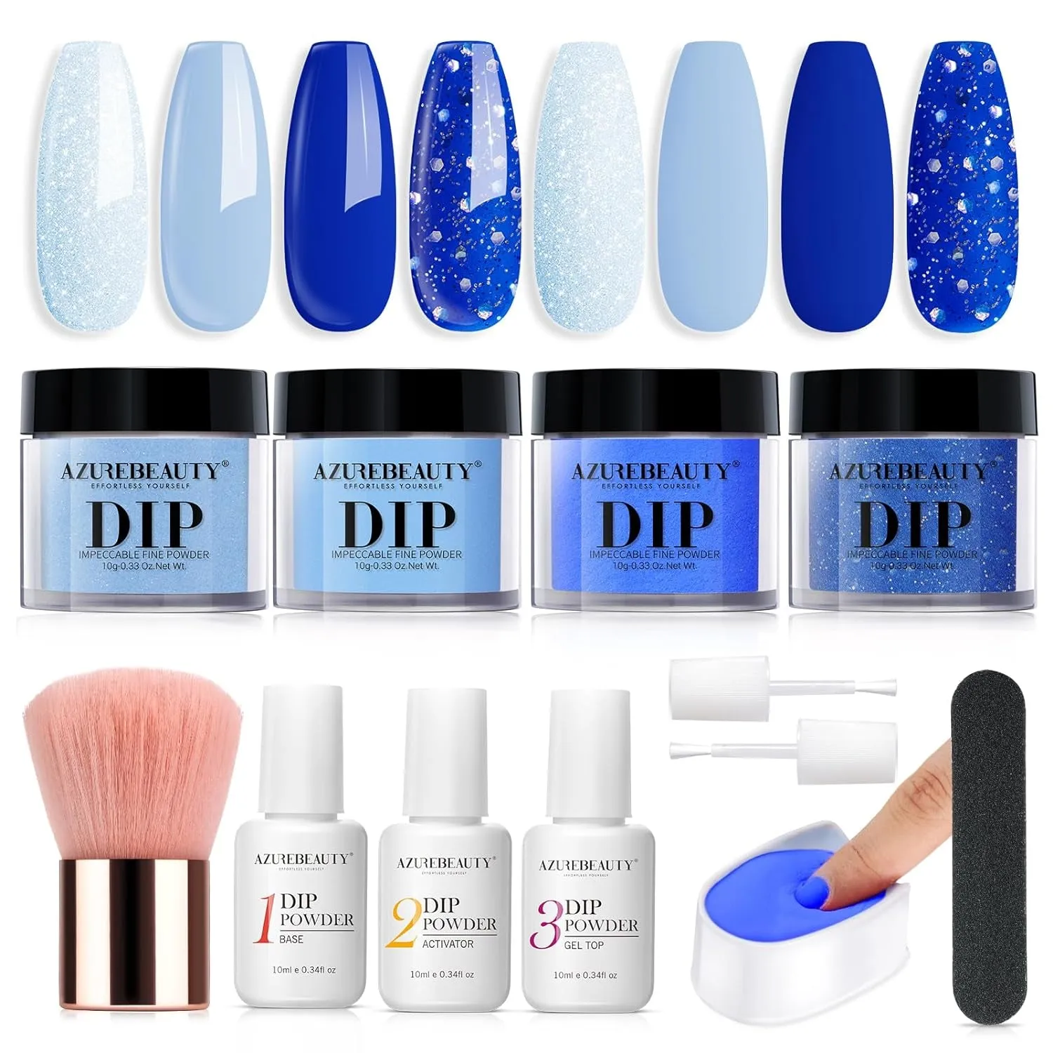 Nude Pink Glitter Dip Powder Nail Kit - 12 PCS DIY Manicure Set with Base, Top Coat & Activator