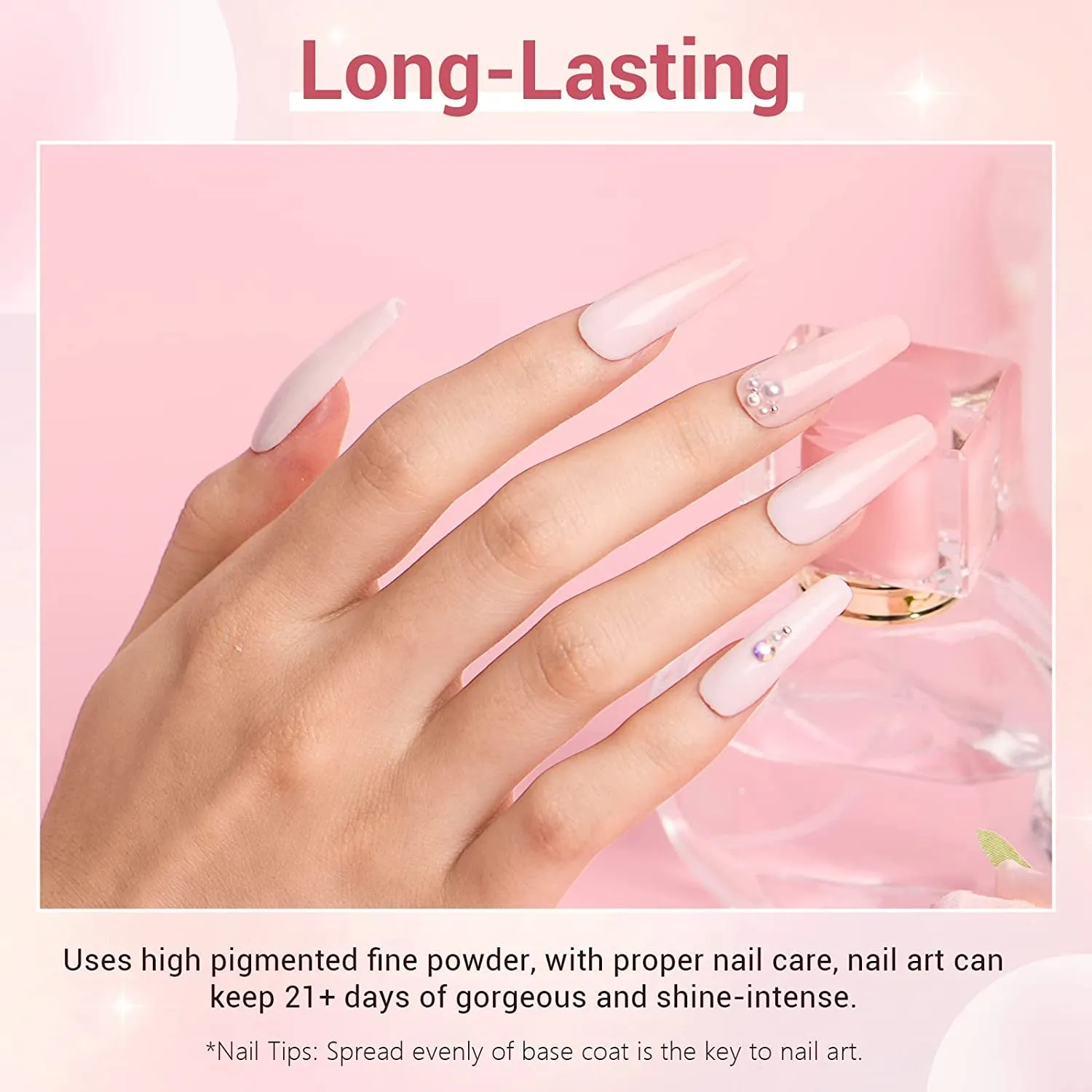 Nude Pink Glitter Dip Powder Nail Kit - 12 PCS DIY Manicure Set with Base, Top Coat & Activator