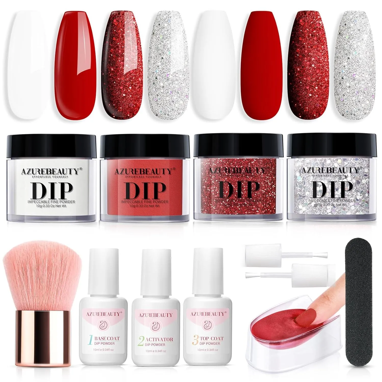 Nude Pink Glitter Dip Powder Nail Kit - 12 PCS DIY Manicure Set with Base, Top Coat & Activator