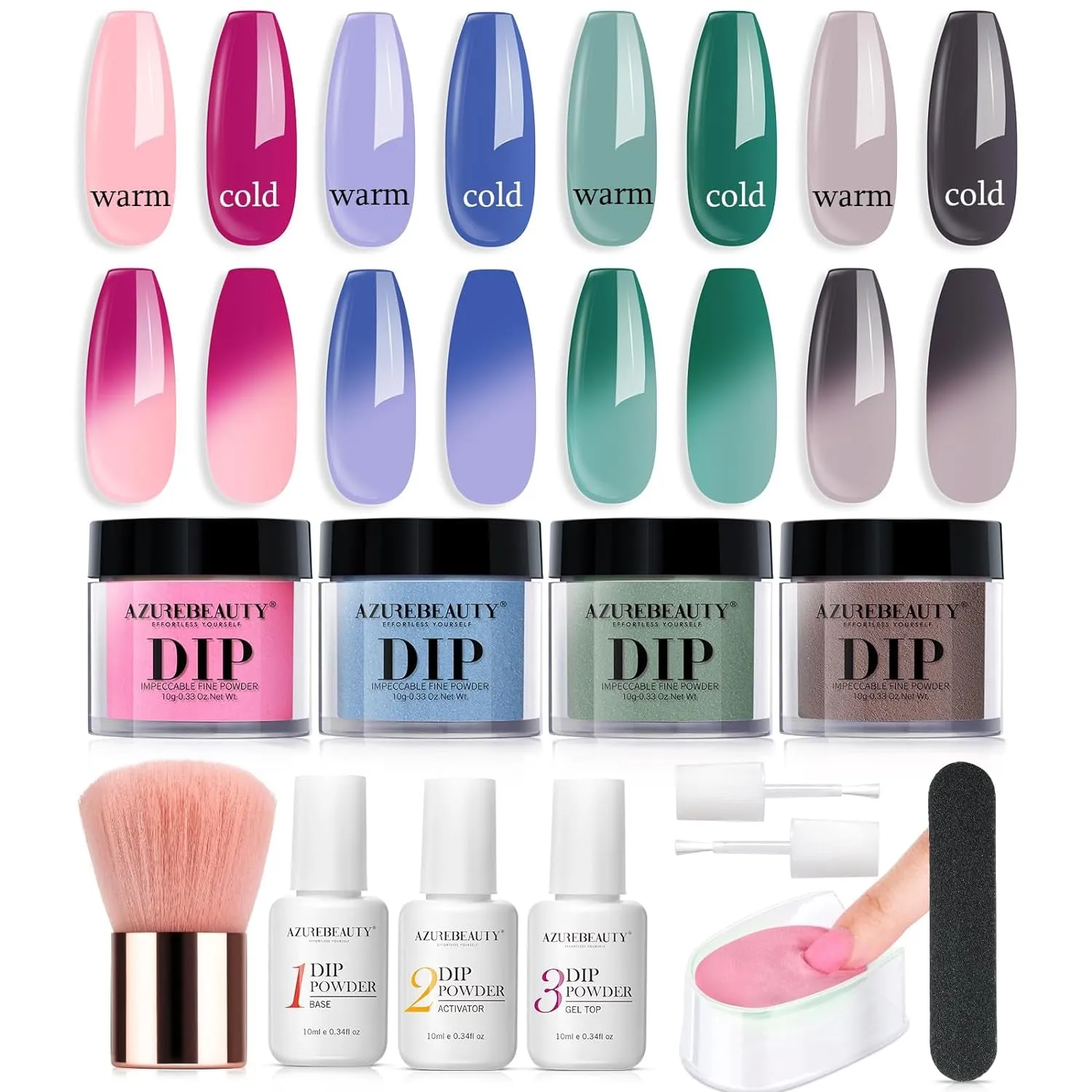 Nude Pink Glitter Dip Powder Nail Kit - 12 PCS DIY Manicure Set with Base, Top Coat & Activator