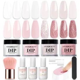 Nude Pink Glitter Dip Powder Nail Kit - 12 PCS DIY Manicure Set with Base, Top Coat & Activator
