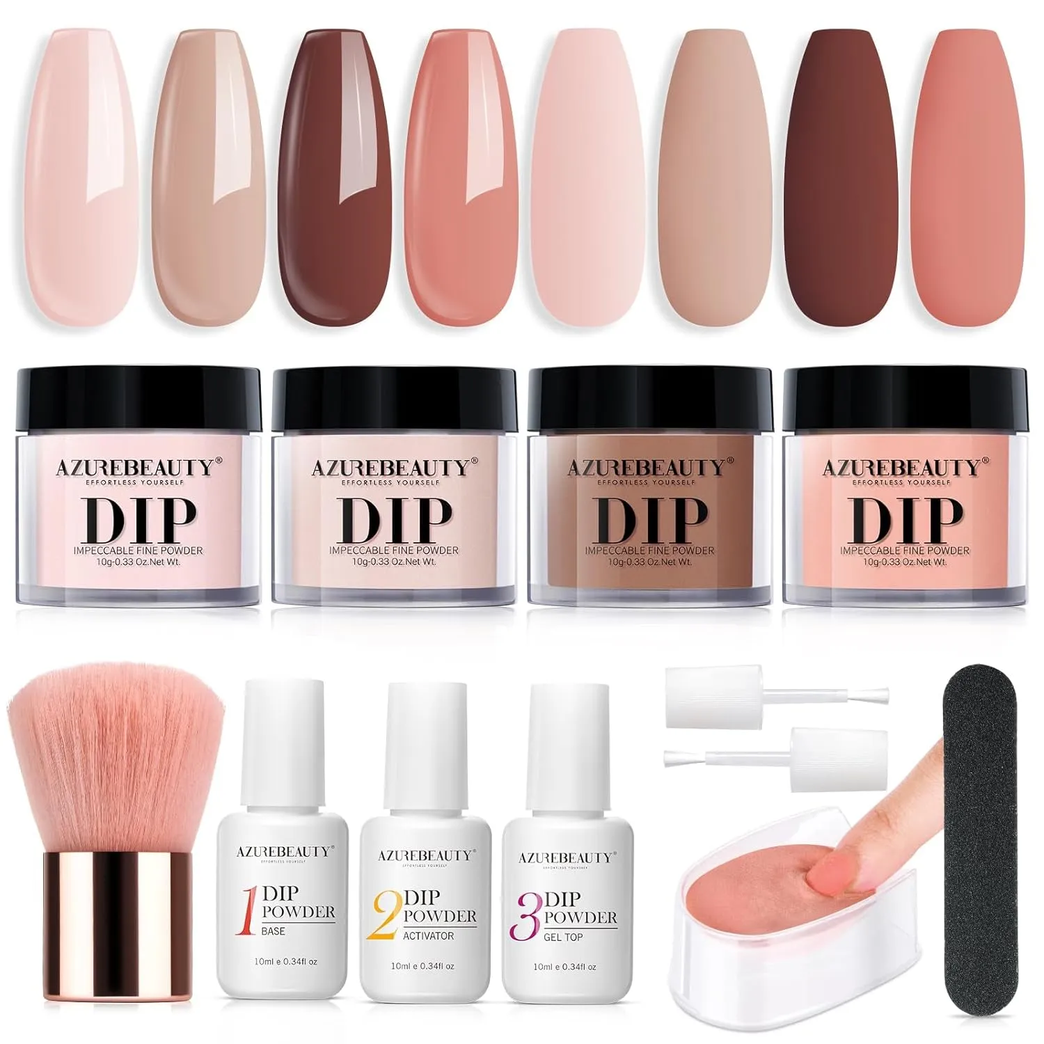 Nude Pink Glitter Dip Powder Nail Kit - 12 PCS DIY Manicure Set with Base, Top Coat & Activator