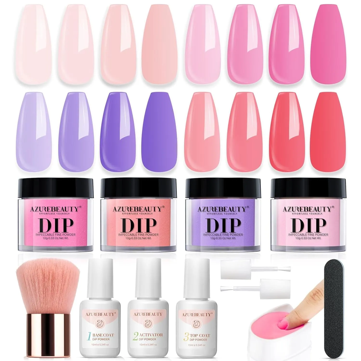 Nude Pink Glitter Dip Powder Nail Kit - 12 PCS DIY Manicure Set with Base, Top Coat & Activator