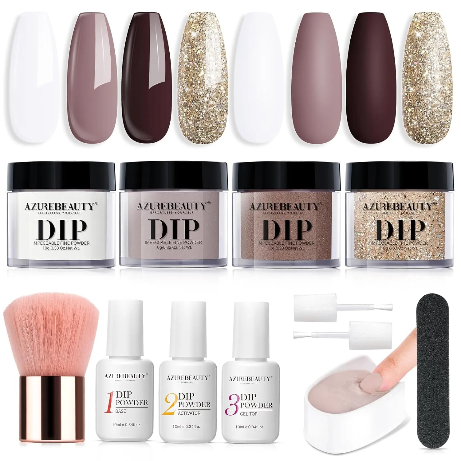 Nude Pink Glitter Dip Powder Nail Kit - 12 PCS DIY Manicure Set with Base, Top Coat & Activator