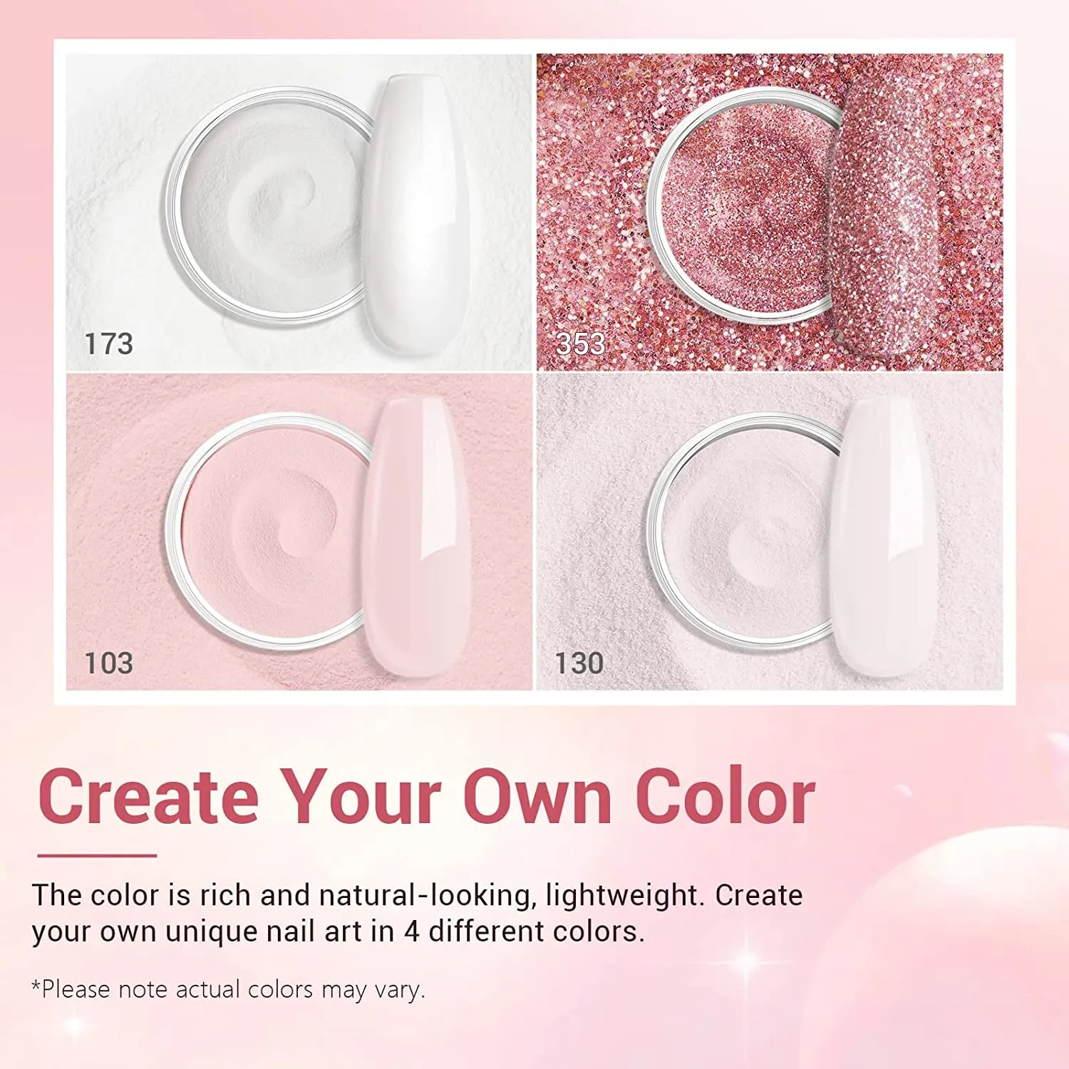 Nude Pink Glitter Dip Powder Nail Kit - 12 PCS DIY Manicure Set with Base, Top Coat & Activator
