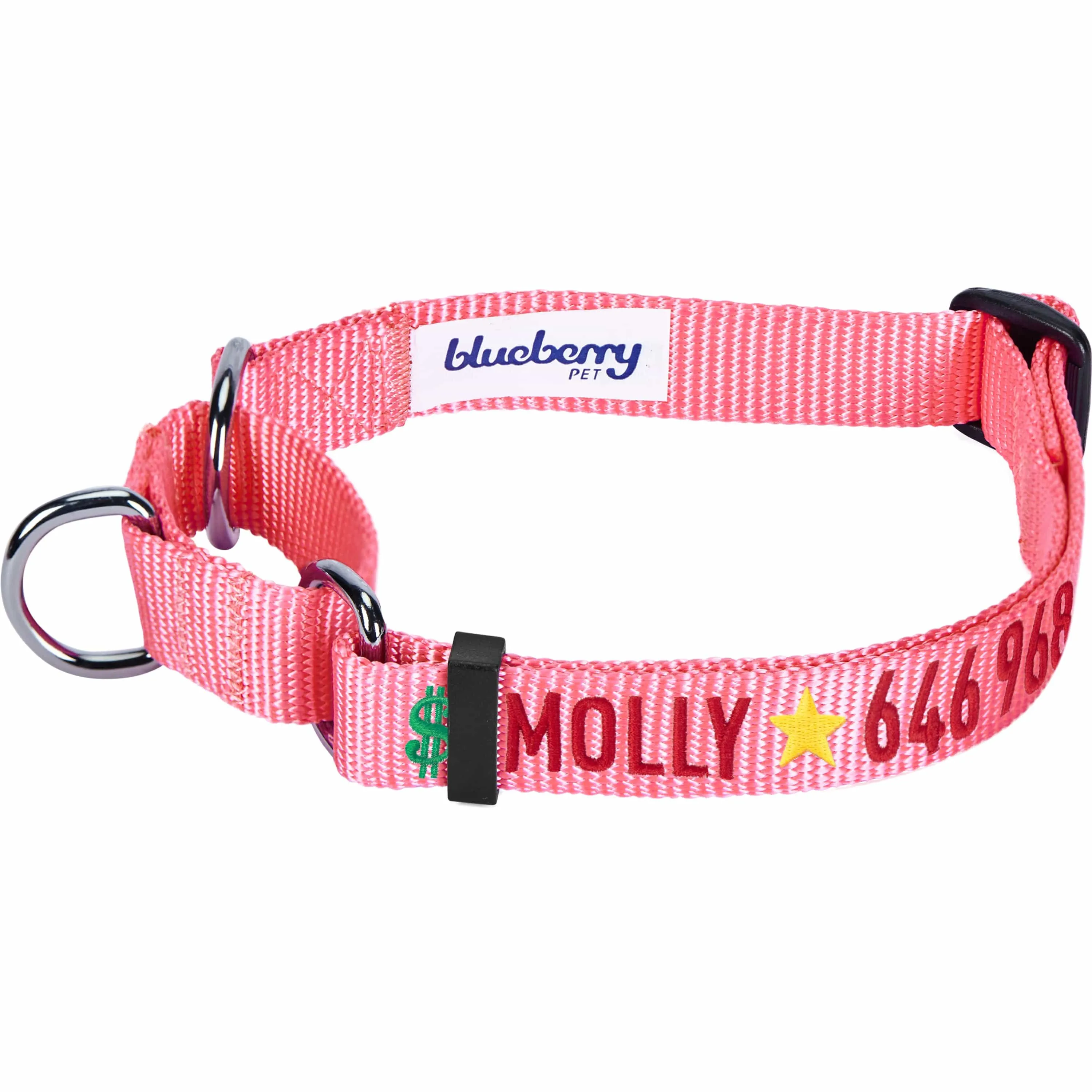 Nylon Personalized Martingale Safety Training Dog Collar Pink Red for Puppy Girl