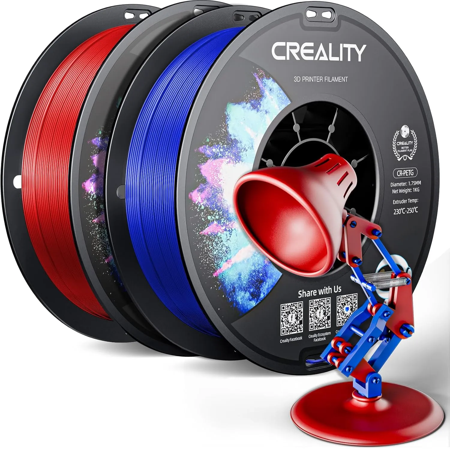 Official Creality PETG 3D Printer Filament 1.75mm 2KG (4.4lbs), High Precision, Strong Toughness, Odorless, Better Flow, Moistureproof 3D Printing CR PETG Filament, Red Blue