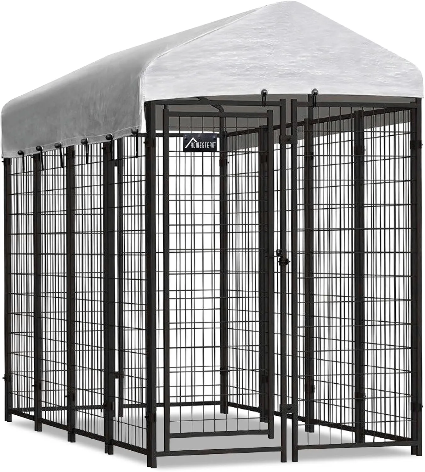 Olympia Tools 6x4x8ft Dog Kennel - Small Outdoor Dog Kennel Kit with UV Protection Waterproof Cover - Heavy Duty Welded Wire Dog Kennels - Ideal Black Pet Cage for Dog Yard Wire Fence - Patio Crates