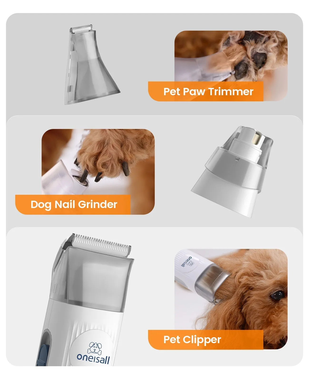 Oneisall LM2 Pet Grooming Vacuum & Nail Grinder Head & Paw Trimmer Replacement Set