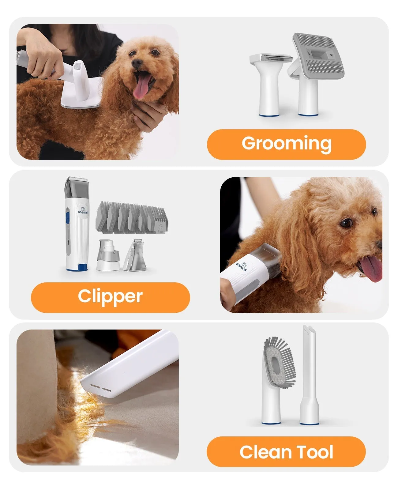 Oneisall LM2 Pet Grooming Vacuum & Nail Grinder Head & Paw Trimmer Replacement Set