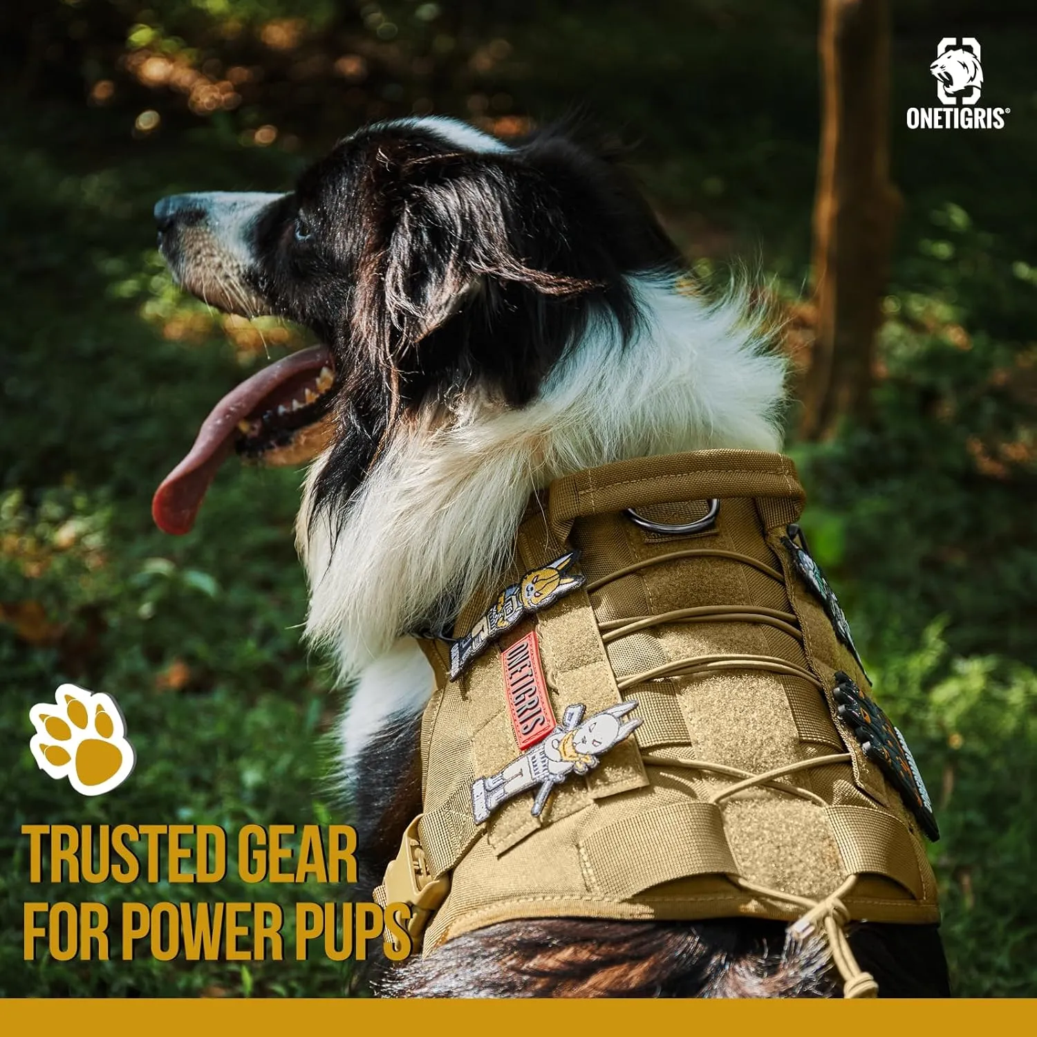 OneTigris Tactical Dog Harness Vest with Handle, Military Dog Harness for Large Medium Dogs,FIRE Watcher 2.0 No-Pull Service Dog Vest,Adjustable Dog Vest Harness for Walking Hiking Training(S,Brown)