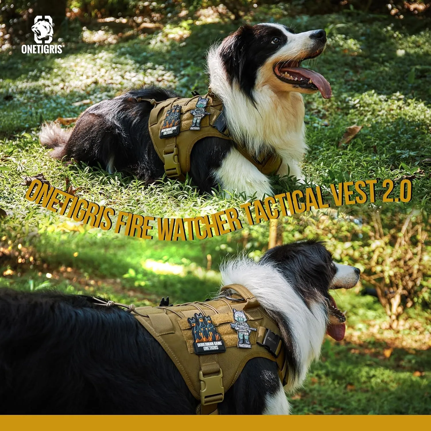 OneTigris Tactical Dog Harness Vest with Handle, Military Dog Harness for Large Medium Dogs,FIRE Watcher 2.0 No-Pull Service Dog Vest,Adjustable Dog Vest Harness for Walking Hiking Training(S,Brown)