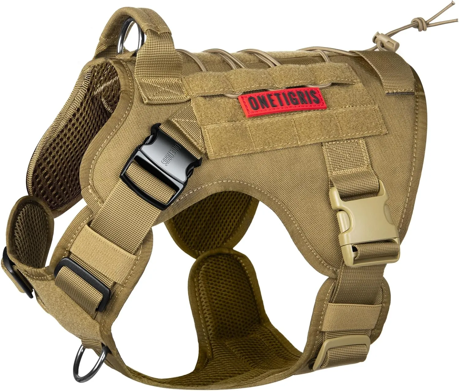 OneTigris Tactical Dog Harness Vest with Handle, Military Dog Harness for Large Medium Dogs,FIRE Watcher 2.0 No-Pull Service Dog Vest,Adjustable Dog Vest Harness for Walking Hiking Training(S,Brown)