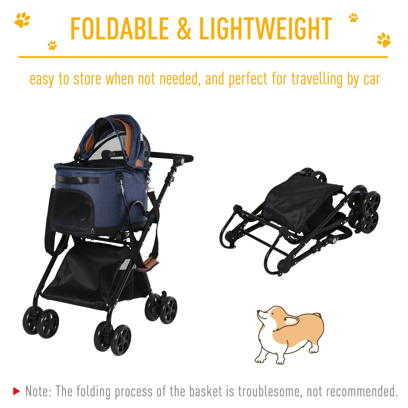 Oxford Cloth 2-in-1 Convertible Pet Stroller Blue/Orange