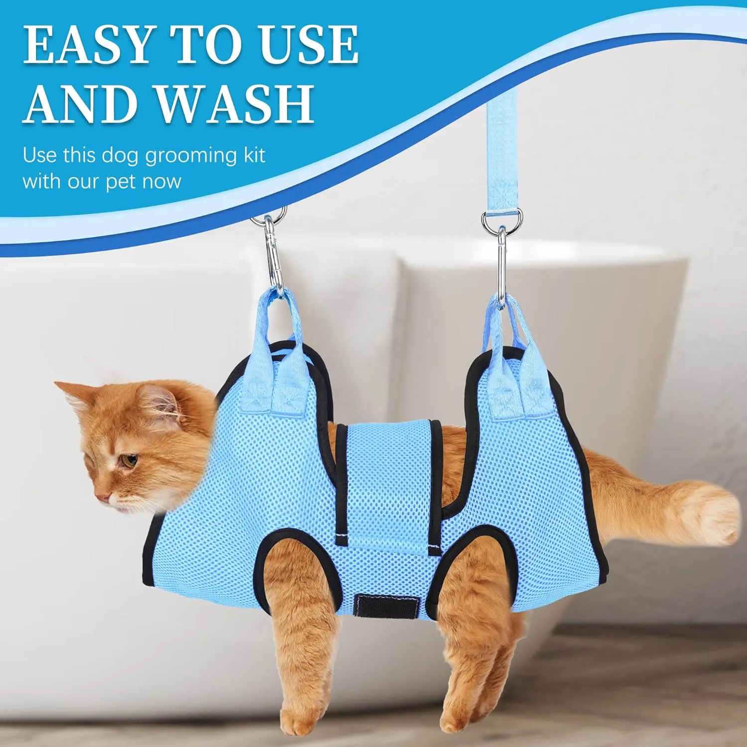 PatiencET Cat Grooming Hammock for Nail Trimming Pet Hammock for Small Dogs with Security Strap Dog Sling for Nail Clipping with Clippers Nail File and Pet Comb (Cerulean XS)