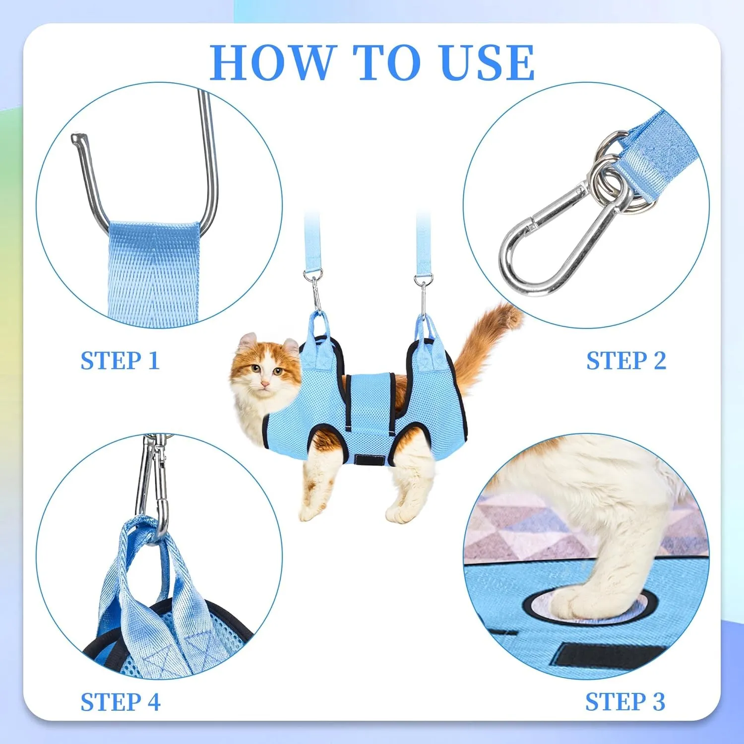 PatiencET Cat Grooming Hammock for Nail Trimming Pet Hammock for Small Dogs with Security Strap Dog Sling for Nail Clipping with Clippers Nail File and Pet Comb (Cerulean XS)