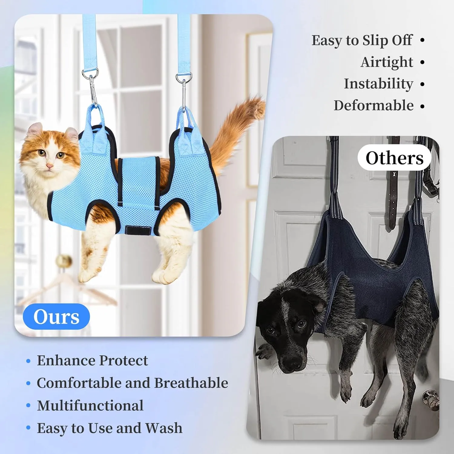 PatiencET Cat Grooming Hammock for Nail Trimming Pet Hammock for Small Dogs with Security Strap Dog Sling for Nail Clipping with Clippers Nail File and Pet Comb (Cerulean XS)
