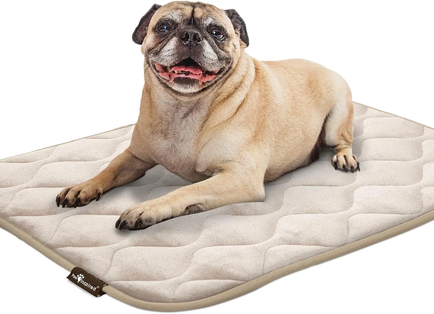 Paw Inspired Washable Padded Crate Mats for Dogs | 29 x 18 Pad, Fits 30-inch Kennels | Leakproof, Waterproof Bottom, Plush Pet Beds (Tan)