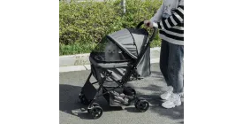 PawHut Pet Stroller Jogger with Reversible Handle and Safety Leash Grey