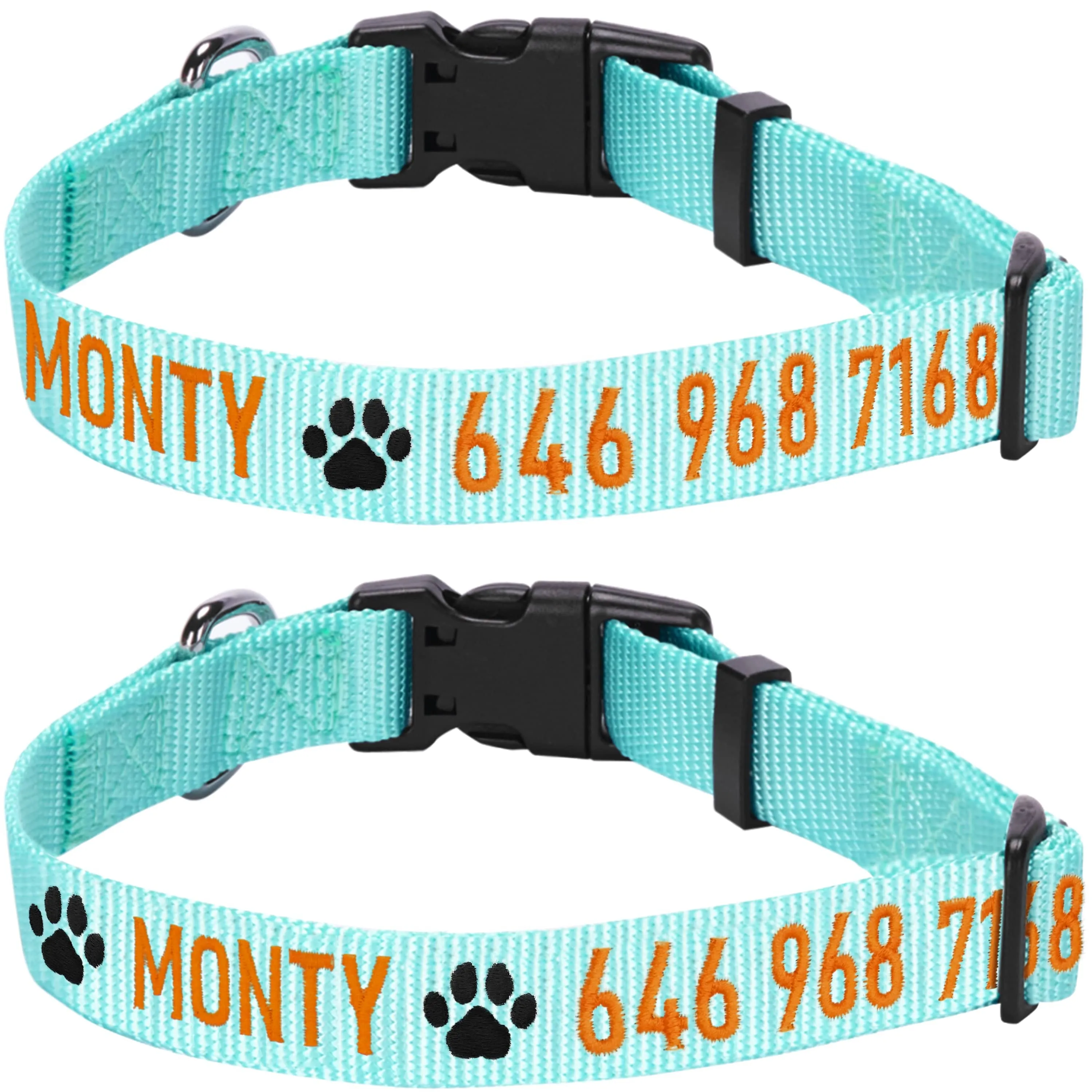 Personalized Dog Collar with Pet Name and Phone, Blue