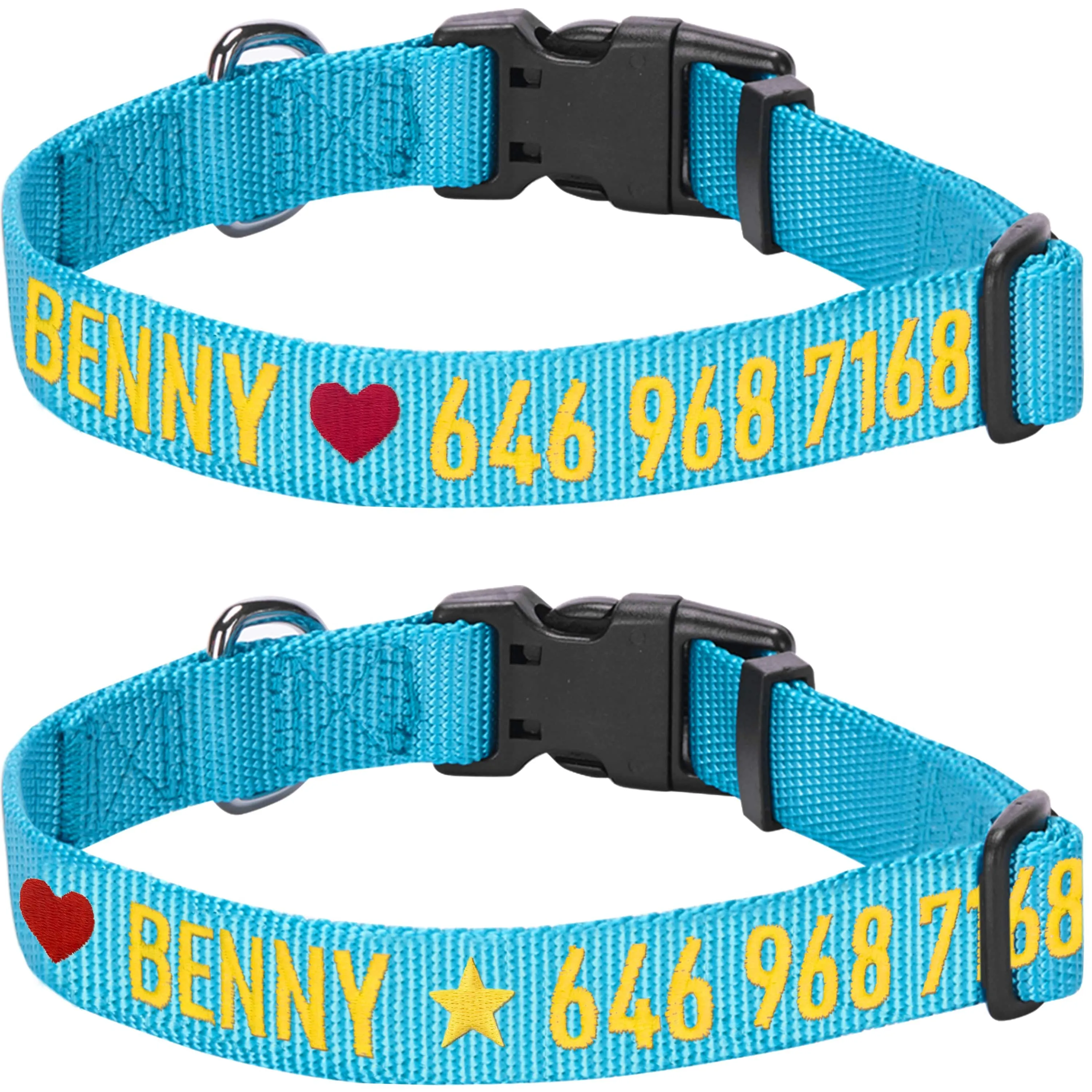 Personalized Dog Collar with Pet Name and Phone, Blue