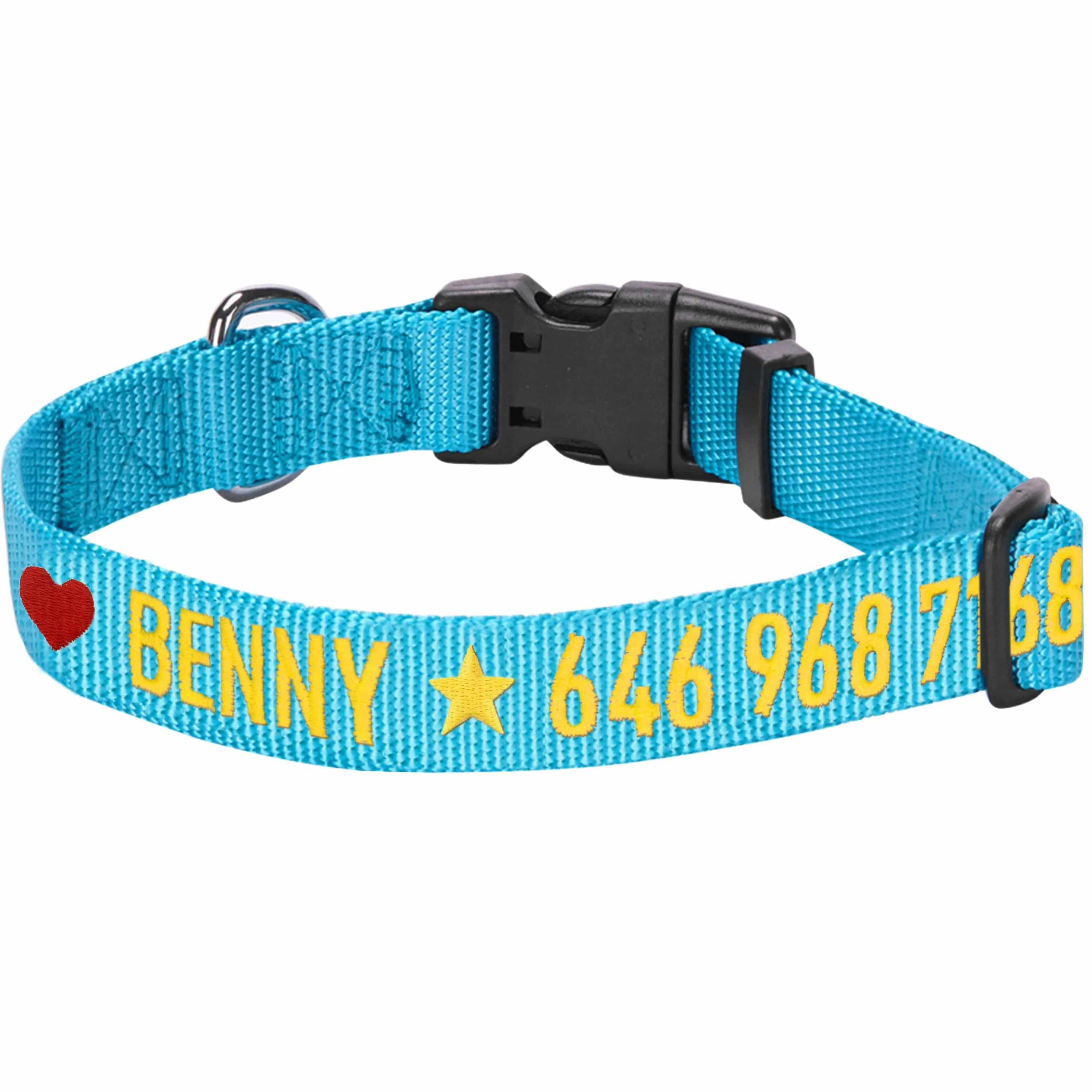 Personalized Dog Collar with Pet Name and Phone, Blue