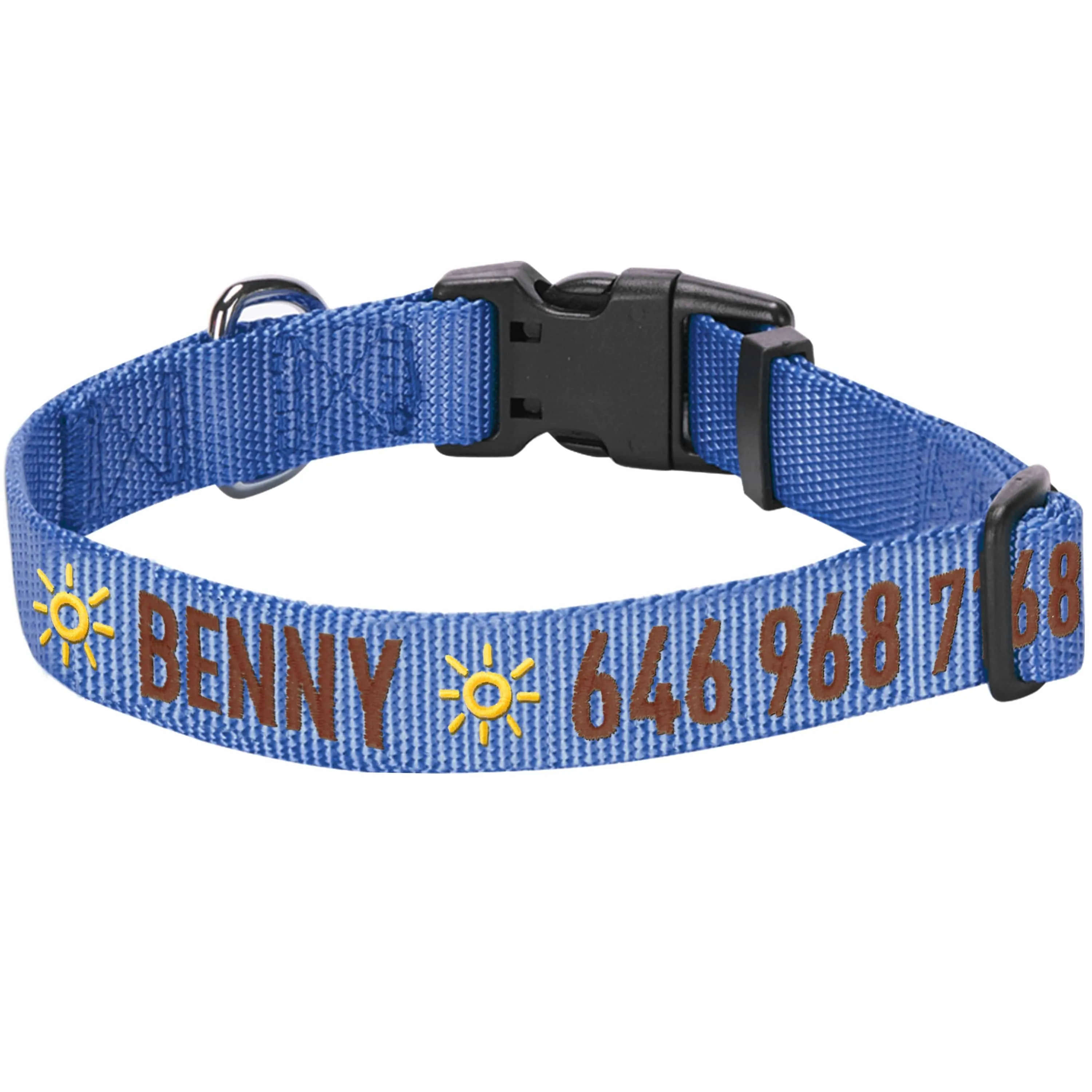 Personalized Dog Collar with Pet Name and Phone, Blue