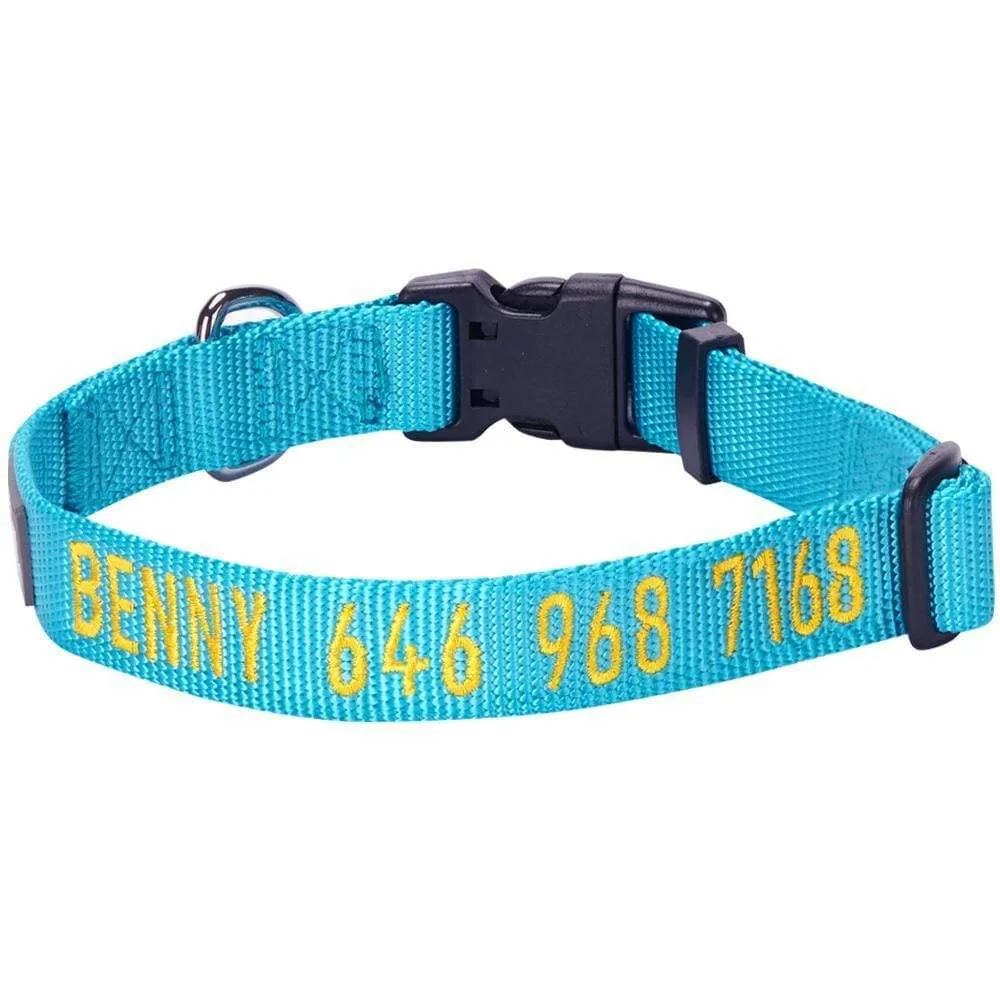 Personalized Dog Collar with Pet Name and Phone, Blue