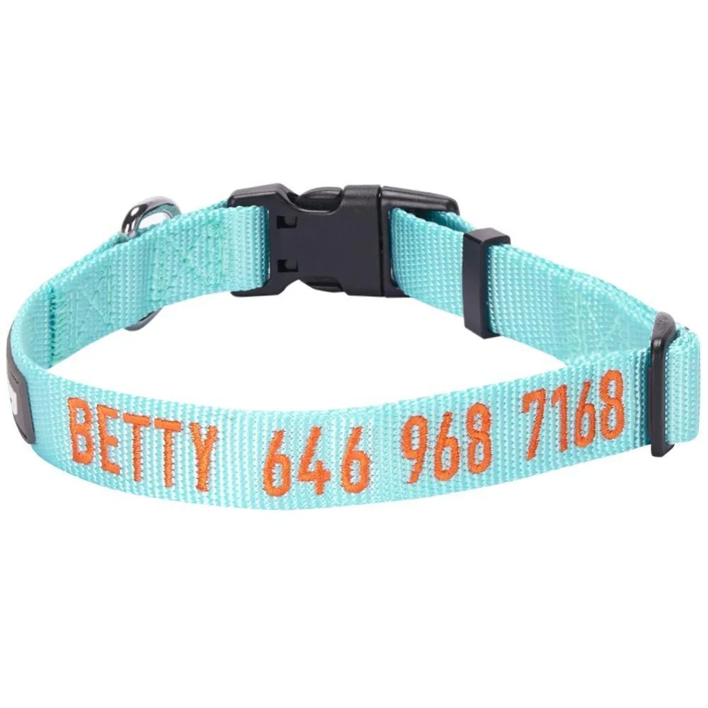 Personalized Dog Collar with Pet Name and Phone, Blue