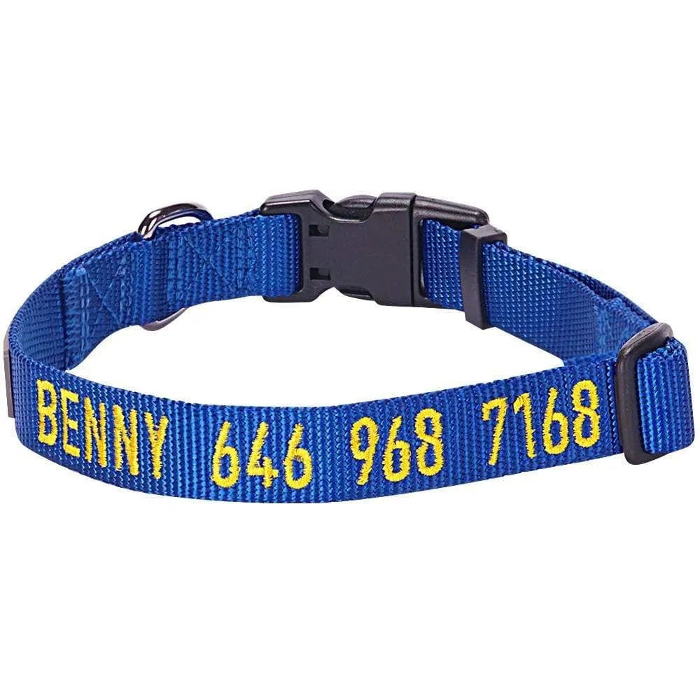 Personalized Dog Collar with Pet Name and Phone, Blue