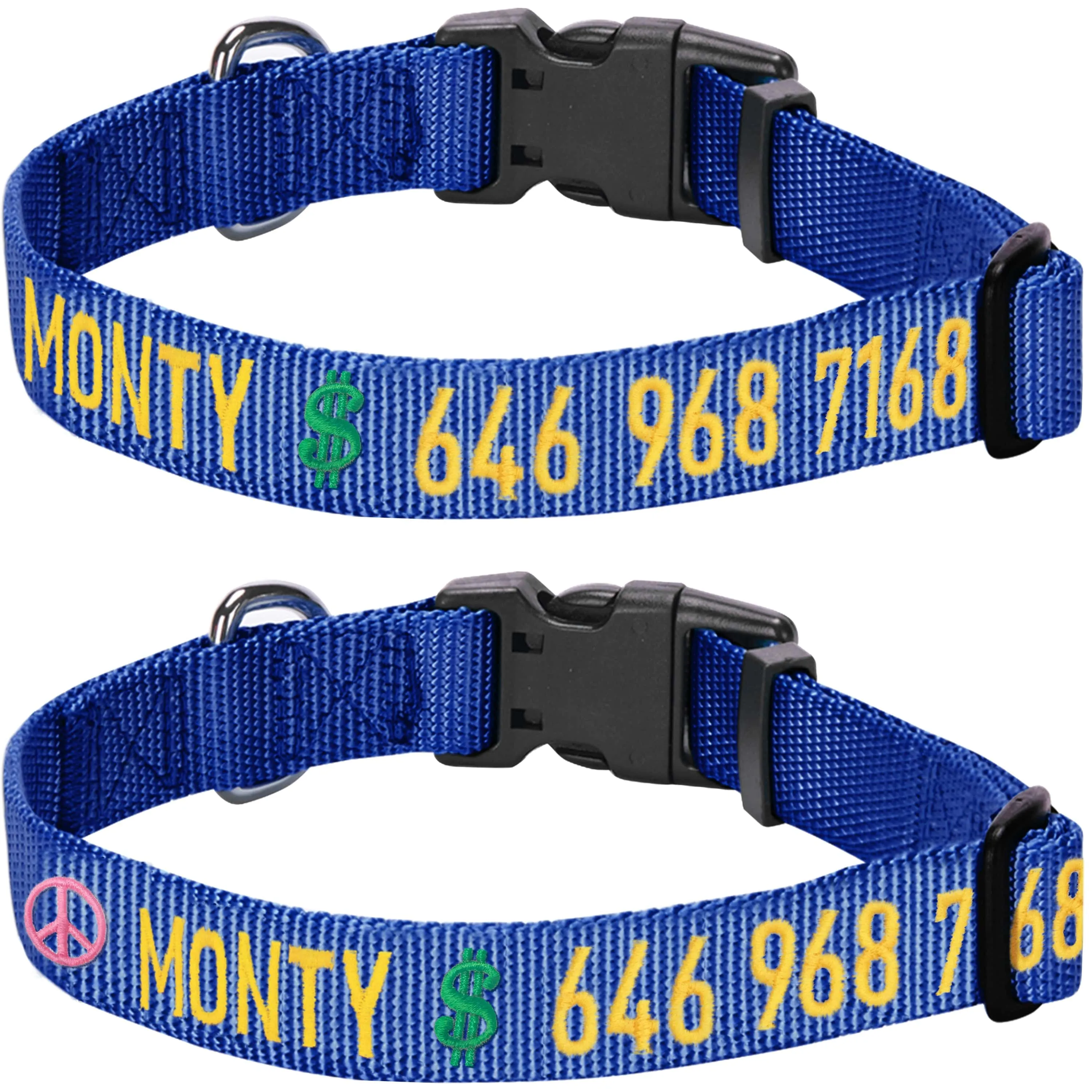Personalized Dog Collar with Pet Name and Phone, Blue