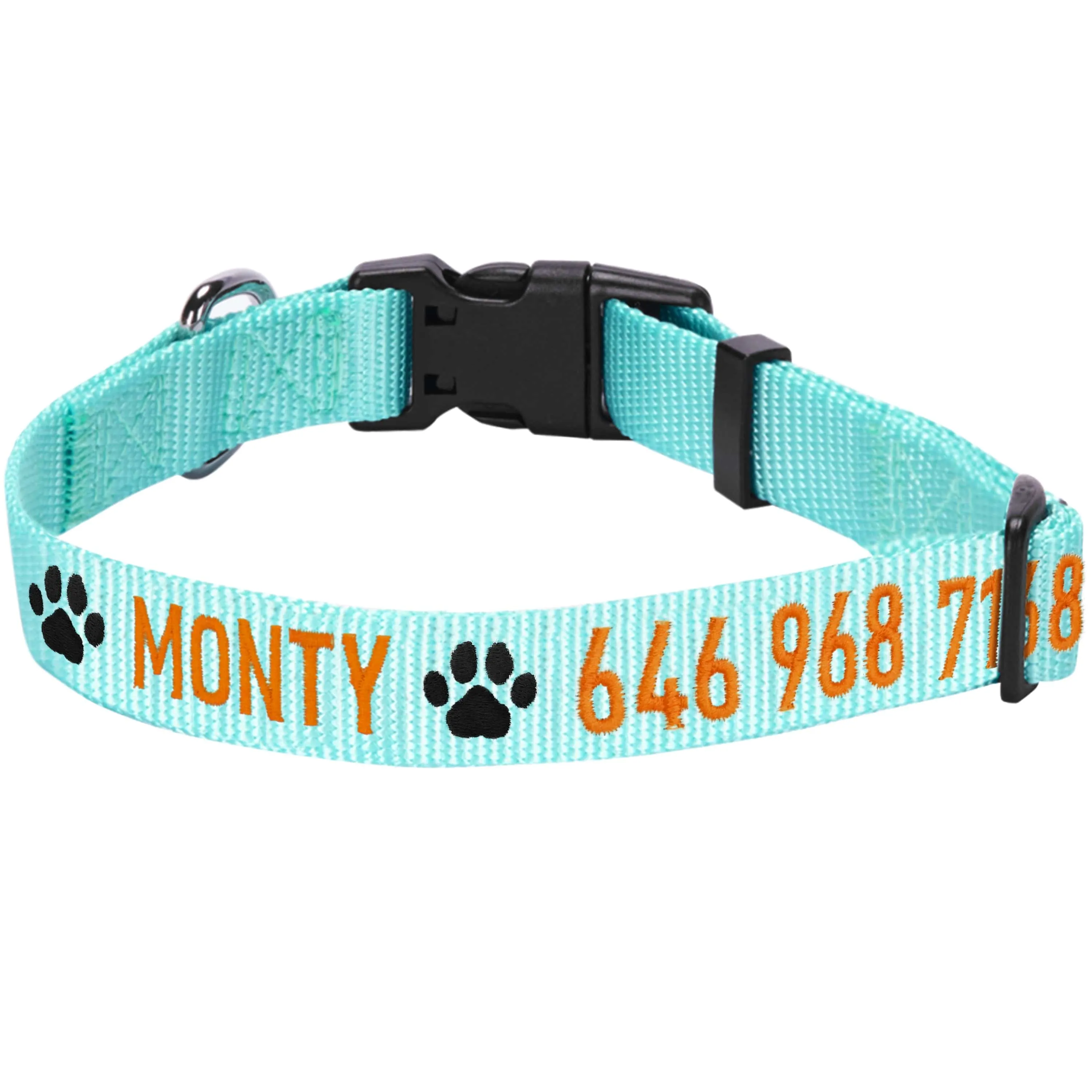 Personalized Dog Collar with Pet Name and Phone, Blue