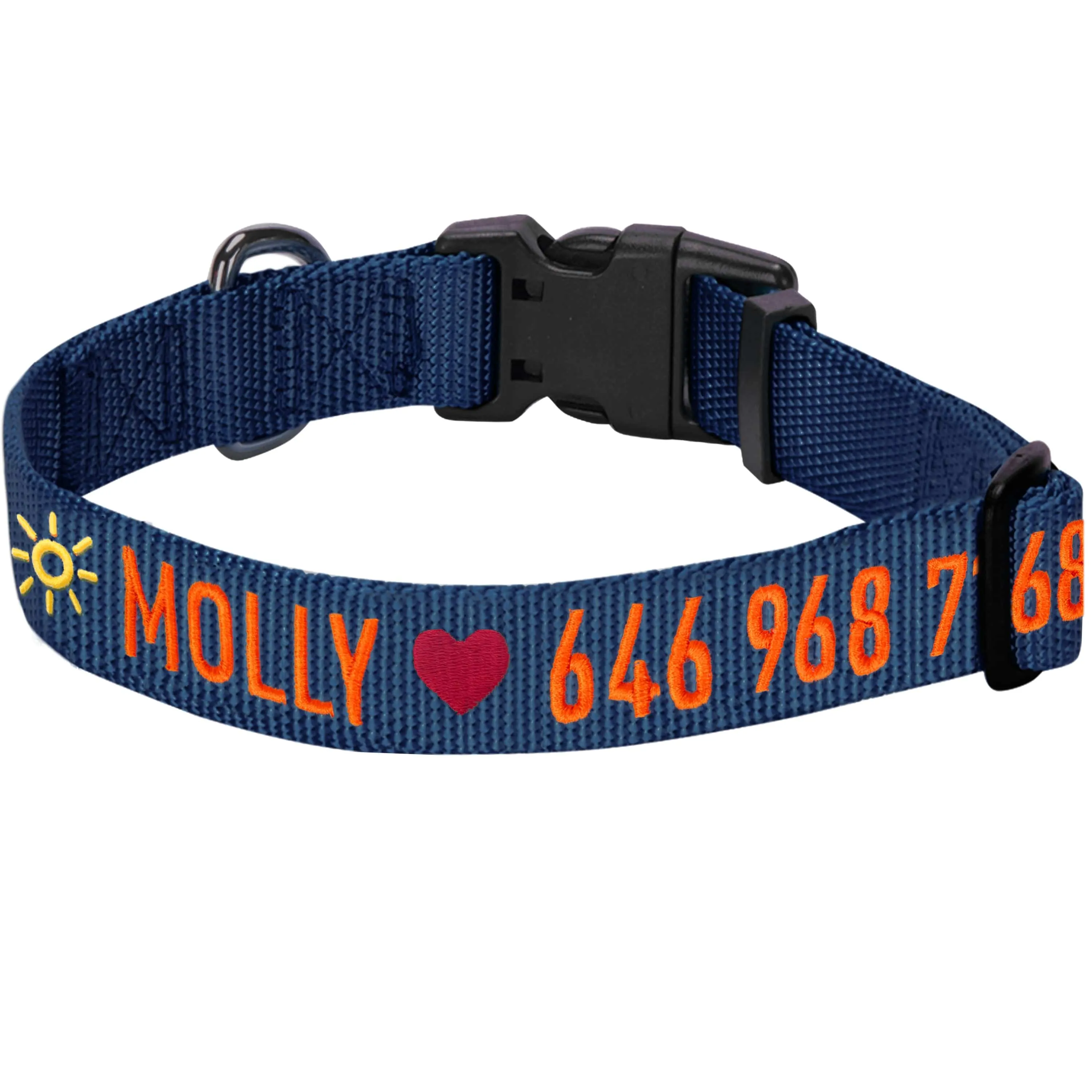 Personalized Dog Collar with Pet Name and Phone, Blue