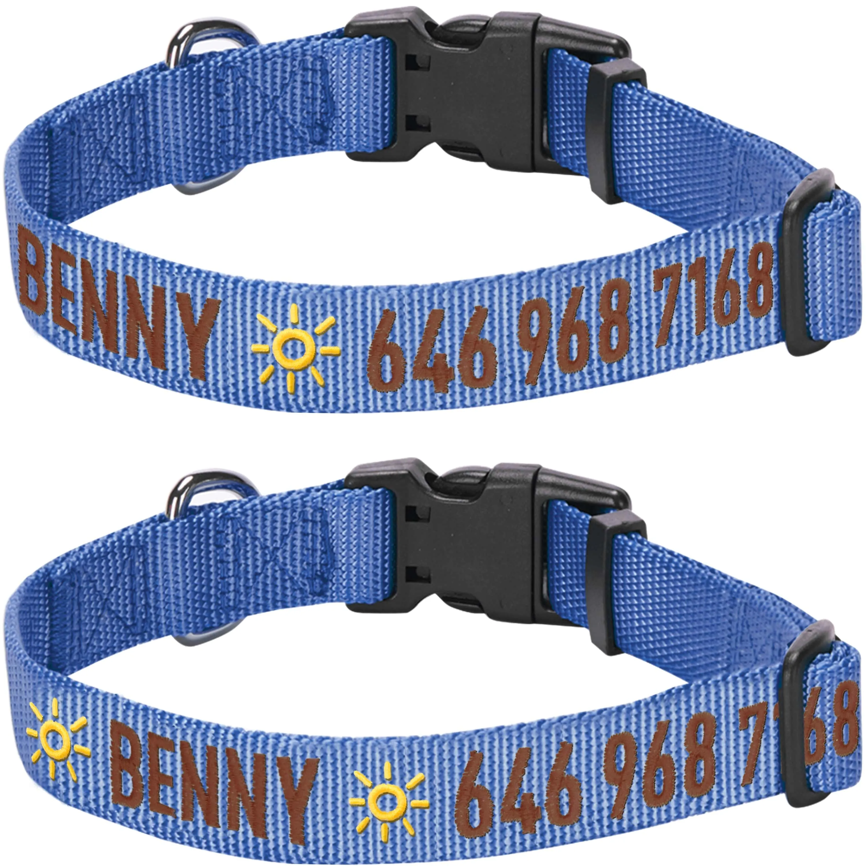 Personalized Dog Collar with Pet Name and Phone, Blue