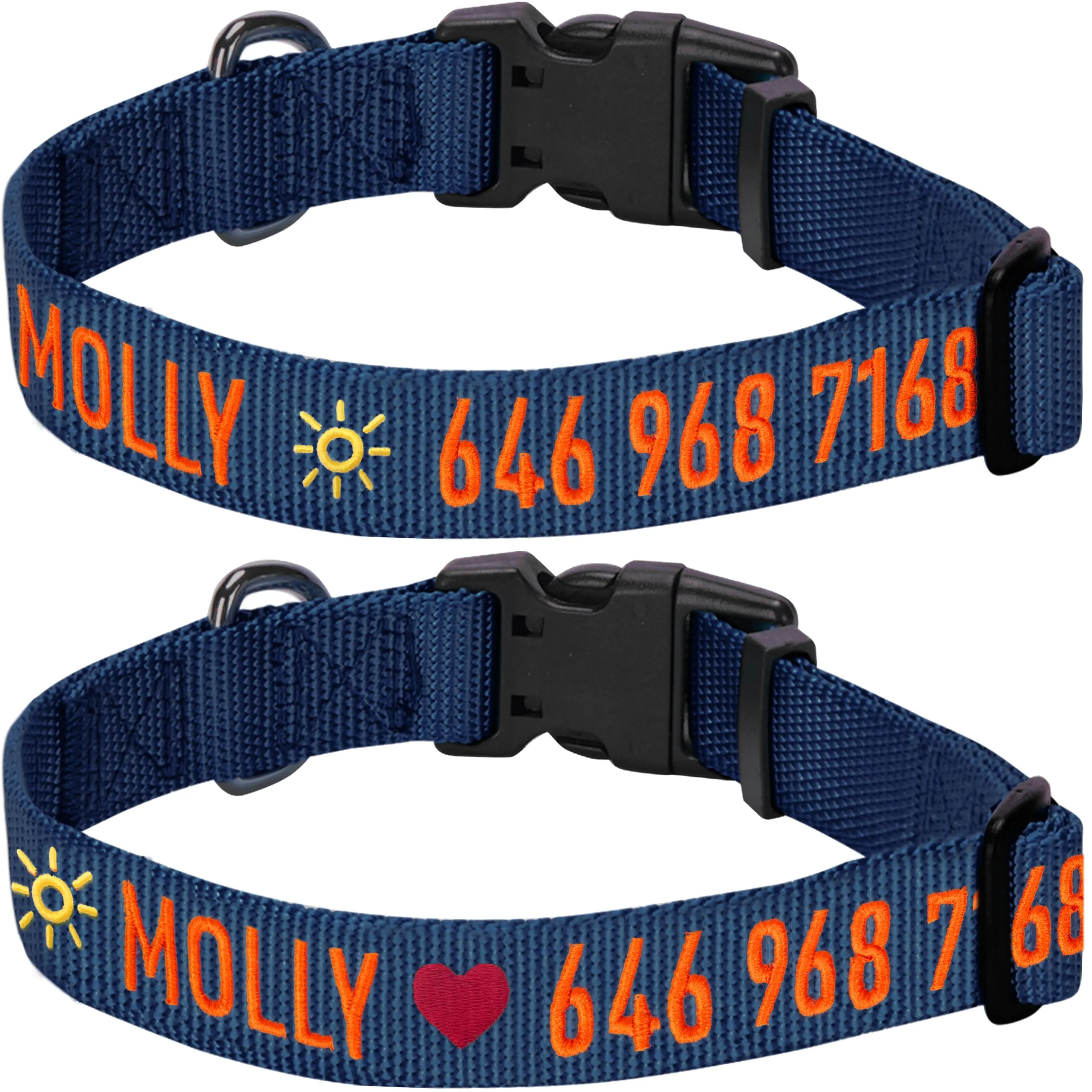 Personalized Dog Collar with Pet Name and Phone, Blue