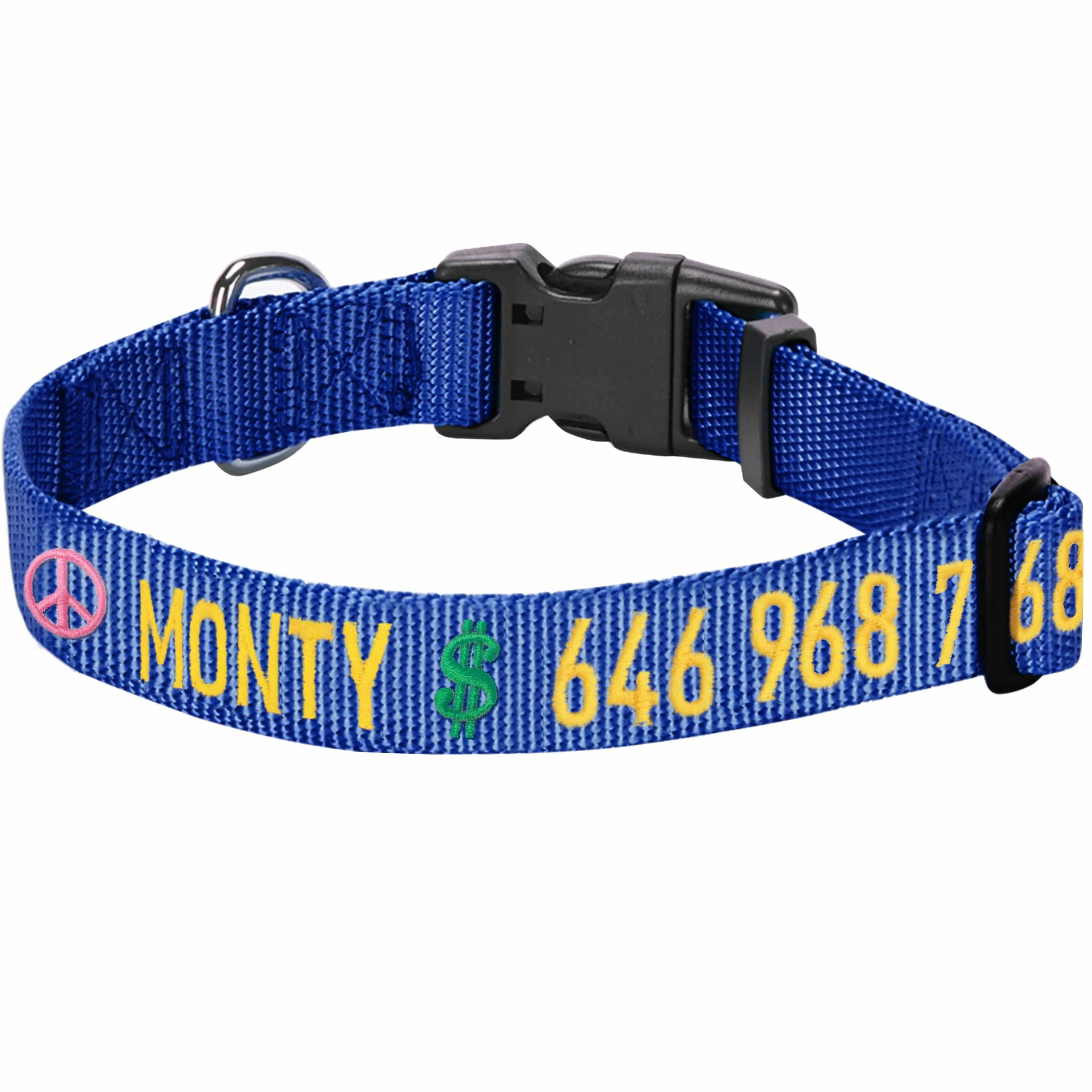 Personalized Dog Collar with Pet Name and Phone, Blue