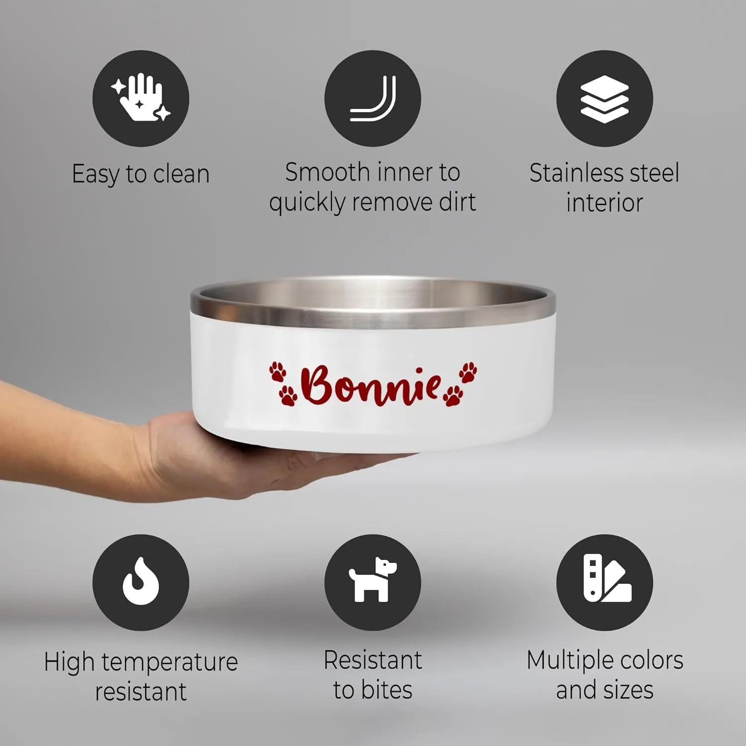 Personalized Pet Bowl with Name, Custom Non-Slip Stainless Steel Dog & Cat Food and Water Feeding Bowl, Gift for Animal Moms (Bone Monogram)