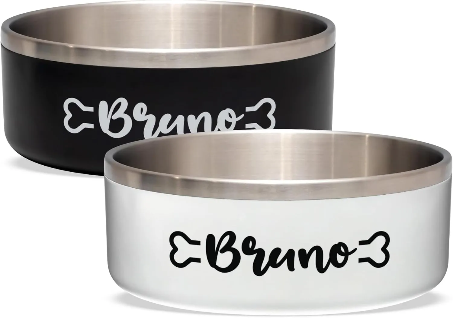 Personalized Pet Bowl with Name, Custom Non-Slip Stainless Steel Dog & Cat Food and Water Feeding Bowl, Gift for Animal Moms (Bone Monogram)