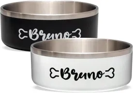Personalized Pet Bowl with Name, Custom Non-Slip Stainless Steel Dog & Cat Food and Water Feeding Bowl, Gift for Animal Moms (Bone Monogram)