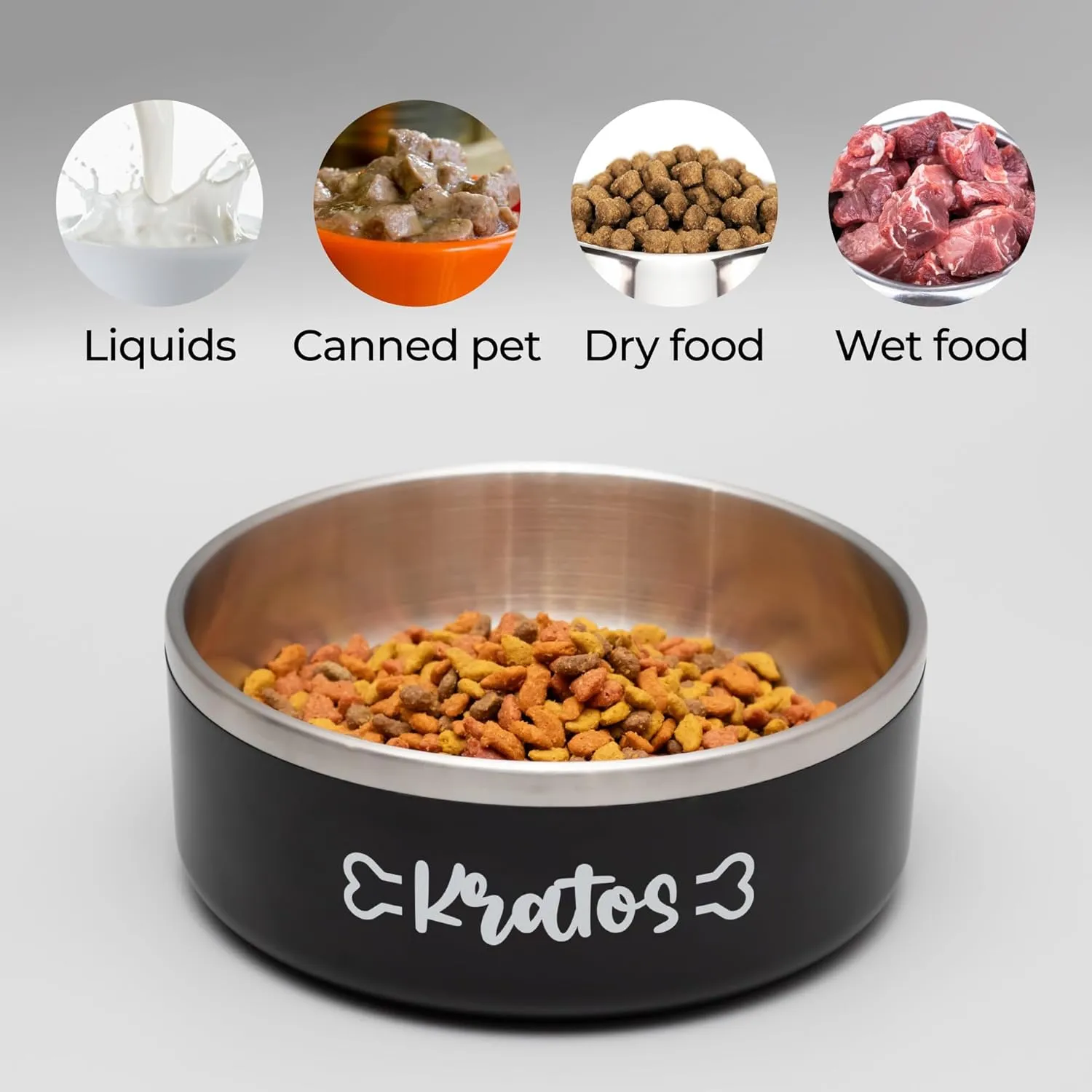 Personalized Pet Bowl with Name, Custom Non-Slip Stainless Steel Dog & Cat Food and Water Feeding Bowl, Gift for Animal Moms (Bone Monogram)