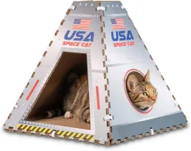Pet Craft Supply Space House Corrugated Cardboard Cat House Condo Tent Hideaway Cave Furniture Playhouse with Scratching Board and Catnip & Silvervine Blend Scratcher for Kittens and Adult Cats