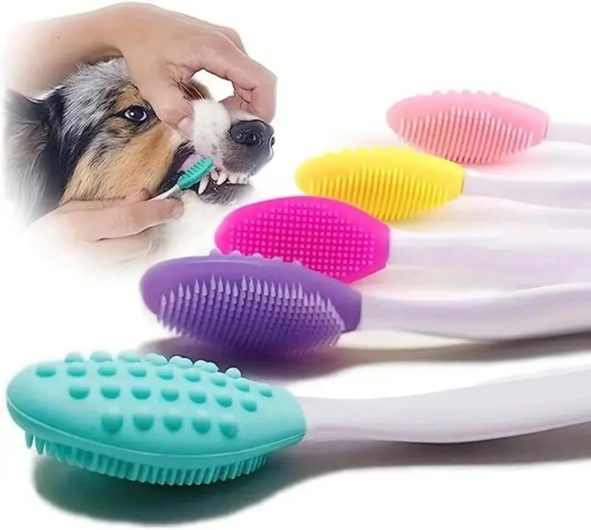 Pet Dental Cleaning Toothbrush Set, 5 Pack, Soft Silicone Bristles, Multi-Color