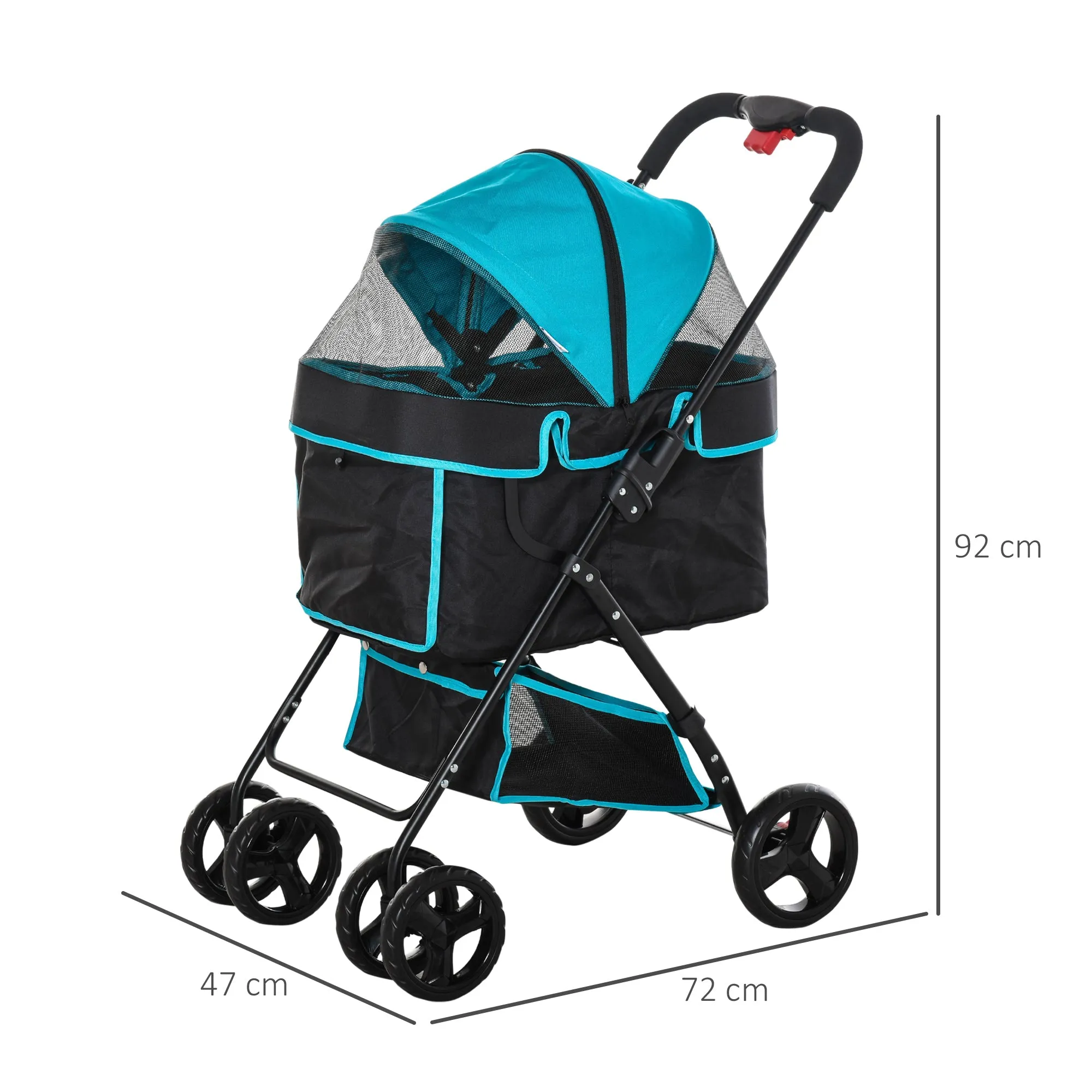 Pet Stroller Foldable Carriage w/ Brake Basket Adjustable Canopy Removable Cloth