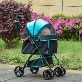Pet Stroller Foldable Carriage w/ Brake Basket Adjustable Canopy Removable Cloth